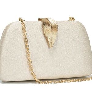 Gold Leaf Accent Cream Clutch